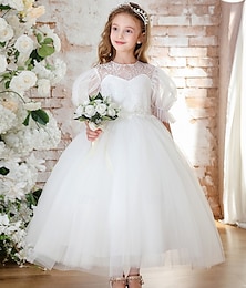 economico -Abito Ballgown Lunghezza Caviglia Abito Ragazza dei Fiori Quinceanera Ragazze Carino Abito Prom Tulle con Applicazioni Mini Sposa Taglie 3-16 Anni