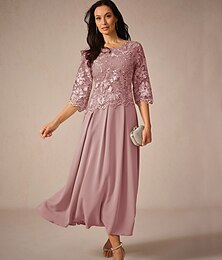economico -Per donna Abito maxi Abito a trapezio Elegante Formale Formale Ospite di nozze Vestibilità regolare Semplice Manica 3/4 Girocollo Rosa polverosa Estate Primavera Autunno