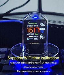 economico -luci notturne a led orologio con tubo nixie sincronizzato wifi schermo lcd da 1,54 pollici visualizzazione meteo 12/24 ore elettronico touch per cambiare i temi orologio orologio digitale rgb con