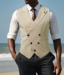 economico -Per uomo Gilet Vacanza Feste Affari Moda Casual Estate Primavera Bottoni Tasca Poliestere Confortevole Semplice Doppiopetto Bavero Vestibilità regolare Nero Beige Caffè Gilet