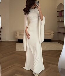 abordables -Robe Quinceanera Sirène  Trompette Robe Élégante Formelle Mariage Longueur de Sol Manche Longue Décolleté Ras du Cou Velours avec Fronces