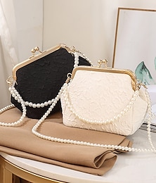 economico -Pochette vintage da donna con manico in perla – elegante borsa a tracolla in raso testurizzato per matrimoni, feste serali ed eventi formali
