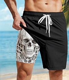 お買い得  -男性用 スカル 裏地付きショートパンツ 2 in 1 スイムショーツ スイムショーツ ミディアムウエスト ハワイアン カジュアル バケーション 祝日 ビーチウェア サイドポケット カラーブロック コンプレッションライナー付き デザイナー 衣類
