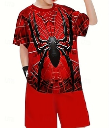 Недорогие -Мальчики 3D SPIDER Футболка и шорты Набор С короткими рукавами Лето Весна Спорт Мода Повседневные Дети 4-12 лет Вырез под горло на открытом воздухе Отпуск Спорт Узкий крой