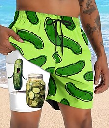 olcso -Férfi Vicces savanyú uborka Bélelt rövidnadrág 2 az 1-ben úszónadrág Úszónadrágok Közepes csípő Hawaii Vakáció Szabadság Strandruházat Oldalzsebek Compression Linerrel Elasztikus húzózsinóros