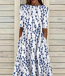 economico -Per donna Abito Midi Vestito T-Shirt Abito a trapezio Abito Estivo Vacanza Casual Spiaggia Data Abito Estivo Vestibilità regolare Floreale Grafico Manica Corta Girocollo Blu Verde Blu scuro Estate