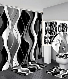 economico -Tenda da doccia 180cm*180cm (70"*70") poliestere acquarellato impermeabile tappetino antiscivolo coprisedile WC tappetino da bagno e 12 ganci in plastica per decorare la vasca da bagno