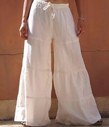 abordables -Femmes Pantalon en coton et lin Slacks Mode Streetwear Longueur complète Naturel Uni Conception à cordon élastique Confortable Sortir Week-end Blanche Été Coupe régulière