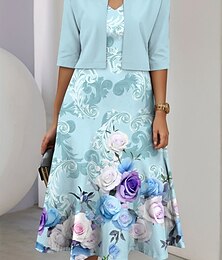 abordables -Ensemble de robes femme robe midi robe en A robe d'été robe de fête semi-formelle impression graphique florale à demi-manches en V invité de mariage quotidien bleu été printemps coupe régulier