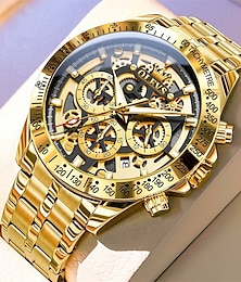 abordables -Reloj OLEVS 9913 para hombres reloj deportivo de negocios resistente al agua luminoso cronógrafo de acero inoxidable reloj de lujo dorado para hombres