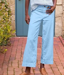 abordables -Femmes Pantalon en coton et lin Slacks Mode Streetwear Longueur complète Naturel Uni Avec Poches Taille Élastique Confortable Extérieur Rue Sortir Magenta Abricot Bleu ciel clair Noir Été Coupe