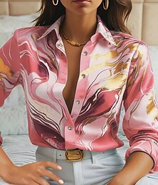 economico -Per donna Camicia Grafico Gradiente di Colore Elegante Casual Manica Lunga Colletto a Camicia Top Regolari Quotidiano Bottoni Stampato Rosa Blu Viola Estate Primavera