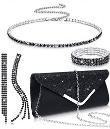 economico -Set di gioielli semplice da Europa e Stati Uniti, completo di diamanti, collana, orecchini con frange, bracciale elastico, quattro pezzi.