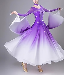 billiga -elegant ballroom dansklänning kvinnors prestanda valsdansklänning långärmad strass moderna danskläder kostymer