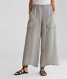 abordables -Femmes Pantalon en coton et lin Pantalon palazzo Mode Streetwear Confort Longueur cheville Taille Moyenne Uni Taille Élastique Confortable Extérieur Rue Tenue quotidienne Sortir Noir Vert Véronèse