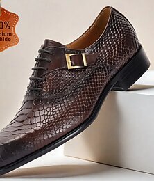 levne -pánské tmavě hnědé kožené boty s krokodýlím vzorem oxfordky s přezkou – elegantní plesové společenské boty pro formální příležitosti