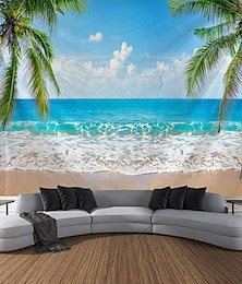 economico -Paesaggio Spiaggia Oceano Arazzo Grande Arazzo Murale Decorazione Fotografica Sfondo Coperta Tenda Decorazione Casa Camera da Letto Soggiorno
