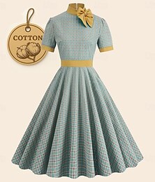 abordables -Rétro Vintage Années 1950 Rockabilly Midi Robe Robe trapèze Robe Évasée À carreaux Vichy Déguisement Femmes Mascarade Mascarade Date Enterrement de Vie de Jeune Fille Adulte Robe Robes de soirée