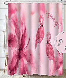 abordables -Rideau de douche avec crochets 180cm*180cm (70"*70") en polyester lavable étanche motif plante flamant paysager