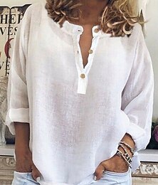 economico -Per donna Camicia Semplice Essenziale Casual Manica Lunga Girocollo Top Regolari Quotidiano Bottoni Bianco Blu Viola Cachi Estate