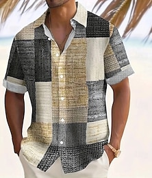 economico -Per uomo Geometrico Blocco di colori Patchwork Camicia Camicia casual Camicia con Bottoni Manica Corta Moda Casual Vacanza Abbigliamento Quotidiano Ferie Estate Primavera Collo ripiegato Stampa 3D
