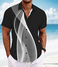 preiswerte -Herren Geometrisch Linie Abstrakte Kunst Hemd Sommerhemd Knopfhemd Kurzarm Modisch lässig Outdoor Urlaub Alltagskleidung Sommer Umlegekragen 3D-Druck Leinenähnliches Hemd Gelb Rote Blau Grün Grau