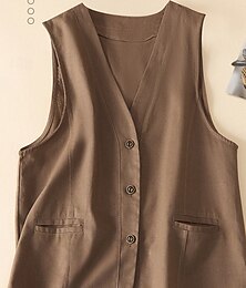 abordables -Femmes Chemise en lin Gilet en coton et lin Boutonner Uni Occasionnel Sans manches Col en V Hauts Réguliers Quotidien Sortir Boutons Avec Poches Noir Kaki Abricot Été
