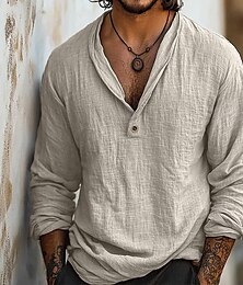 economico -Per uomo Camicia Camicia di lino Camicia popover Camicia Estiva Abbigliamento da spiaggia Tinta unica Vacanza Streetwear Nero Azzurro cielo Cachi Manica Lunga Colletto Estate Primavera Abbigliamento