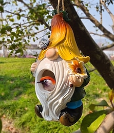 voordelige -Hangende decoratie van een kaboutervoederhuis van hars, vogelhuisje in de vorm van een witte baardkabouter voor in de tuin, op het balkon, in de boom of op het terras.