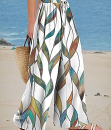 economico -Per donna Gamba larga Chinos Vacanza Lunghezza intera Vita Alta Floreale Grafico Stampa Calore Termico Traspirante Morbido Micro-elastico Vacanza Casuale Casual Quotidiano Bianco Estate Primavera