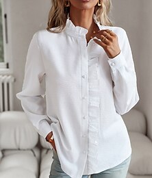 economico -Per donna Camicia Camicia in cotone e lino Blusa Semplice Moderno Casual Manica Lunga Collo Alto Top Regolari Quotidiano Uscire Bottoni Nero Bianco Rosa Blu Estate