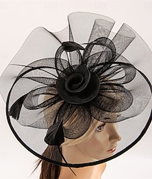 economico -Copricapo Cappello Fedora in Tulle con Piume Matrimonio Compleanno Festa da Sera Tea Party Corsa di Cavalli Elegante Vintage Carino con Copricapo in Piume Headwear