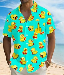 economico -Per uomo Animale Divertente Anatra Camicia Camicia hawaiana estiva Camicia con Bottoni Manica Corta Hawaiano Vacanza Ferie Abbigliamento mare Estate Collo ripiegato Stampa 3D Una tasca anteriore