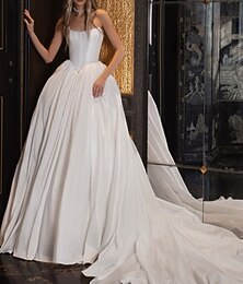 economico -Hall Stile Vintage Reale Abito da Sposa Bustier Vita Bassa Abiti da Sposa a Ballo Senza Maniche Strascico Chiesa Taffetà con Colore Solido