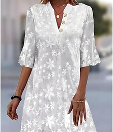 economico -Per donna Mini abito Vestito bianco Abito di pizzo Abito casual Essenziale Informale Da mare Giornaliero Standard Liscio Mezza manica Collo dentellato Bianco Estate