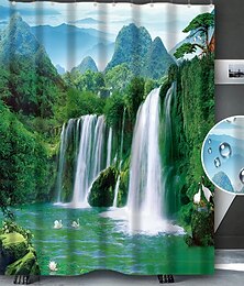 economico -Tenda da doccia con ganci 180cm*180cm (70"*70") in poliestere lavabile impermeabile motivo paesaggio cascata