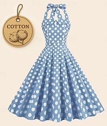 preiswerte -Retro Vintage 1950er Rockabilly A-Linie Kleid Swing-Kleid Halter Tupfen Damen Maskerade Alltagstauglich Junggesellinnenabschiedsparty Erwachsene Kleid Abschlussballkleider Frühling & Sommer