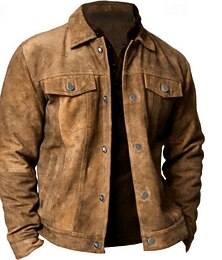 economico -Per uomo Giacca leggera Giacca in finta pelle scamosciata Interni Ufficio Antivento Tasche Inverno Primavera & Autunno Tinta unica Vintage Classico Standard Nero Marrone Giacca