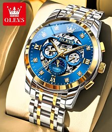 abordables -Reloj mecánico de hombre OLEVS lujo gran dial esqueleto hueco automático autoajustable fase lunar reloj de acero luminoso