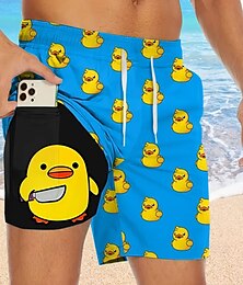 お買い得  -男性用 動物 おかしい あひる 裏地付きショートパンツ 2 in 1 スイムショーツ スイムショーツ ミディアムウエスト ハワイアン バケーション 祝日 ビーチウェア サイドポケット コンプレッションライナー付き 伸縮性のあるドローストリングウエスト デザイナー 衣類