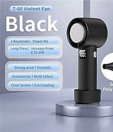 preiswerte -T-60 Handheld Turbo-Ventilator – 199-Geschwindigkeits einstellbarer tragbarer Kühlventilator mit LED-Anzeige starker Wind bürstenloser Motor eisgekühlte Scheibe viele Zubehörteile USB wiederaufladbar