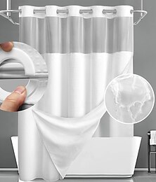 economico -Set di tende da doccia in tessuto waffle con rivestimento snap-in e finestra trasparente tessuto misto in poliestere idrorepellente qualità hotel 120GSM stile spa divisorio per bagno senza ganci