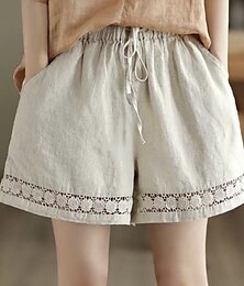 economico -Shorts boho da donna in tinta unita chinos shorts vacanza moda vintage vita alta tinta unita tasca cordoncino comfort outdoor micro-elastici vacanza street quotidiani neri bianchi arancioni verdi