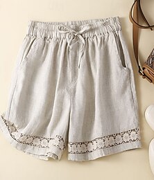 abordables -Femmes Short en coton et lin Shorts Slacks Occasionnel Court Naturel Uni Avec Poches Conception à cordon élastique Confortable Extérieur Sortir Noir Gingembre Vert Amande Été Coupe régulière