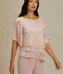 economico -Per donna Camicia di Pizzo Blusa Top Eleganti Top in chiffon Tinta unica Floreale Grafico Elegante Essenziale Casual Mezza Manica Manica a Volant Scollo a Barca Top Regolari Ospite di nozze Lavoro