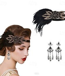 abordables -Années 1920 Gatsby le Magnifique Serre Tête Flapper Gatsby le Magnifique Plume Rétro Paillettes scintillantes cristal pailleté Déguisement Femmes Carnaval Saint-Valentin Mascarade Tenue de soirée