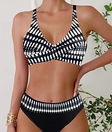 abordables -Femmes Maillots de Bain Bikini 2 pièces Monokini Coquin Maillot de bain V Profond Faire monter Tricoté Vacances Tropical Bloc de Couleur Rayure Plonger Sans manches Maillots de bain