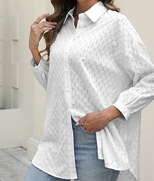お買い得  -女性用 シャツ 純色 スタイリッシュ カジュアル 長袖 シャツカラー レギュラートップス 日常 ボタン ブラック ホワイト ピンク ブルー 夏 春