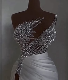 abordables -Sirène / Trompette Robe de Soirée Élégant Robe Carnaval Mascarade Longueur au sol Sans manches Épaules Dénudées Satin avec Perles Surjupe 2025