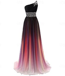 abordables -Ligne A Robes de Quinceanera Élégant Robe Performance Noël Longueur au sol Sans manches Une Épaule Chiffon Dos nu avec Plis Perlage 2025
